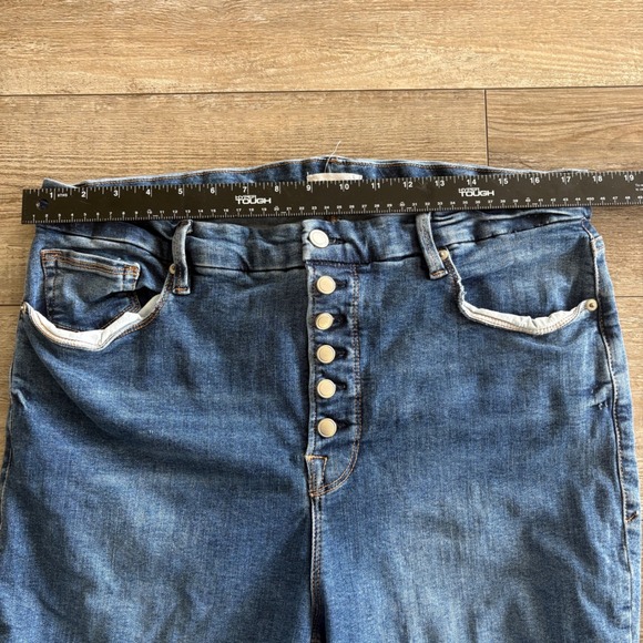 Good American Good Legs Skinny Jeans Women 18 Blue Button Fly Raw Hem Stretch - Picture 5 of 8